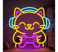 Looklight Gaming Cat Enseigne Lumineuse Gaming LED Neon Mural Chat Jeux Panneau Néon pour Décoration Néon LED pour Salle de Jeux, Chambre à Coucher, Salon, Club, Fête, Cadeaux
