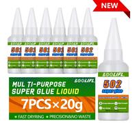 LOOLIFL 502 Super Glue - Colle instantanée à séchage rapide, adhésif cyanoacrylate pour cuir, caoutchouc, verre, métal - Colle liquide à forte adhérence (1-7 pièces) LV-502-20g-1pc