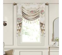 Loom and Mill Cantonnière de Luxe en Jacquard pour Salon, Chambre à Coucher, cantonnière de fenêtre damassée Florale avec Pompons, Beige nacré pour décoration de Banquet, Vacances (99 cm, 1 Panneau)