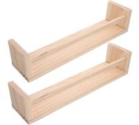 LOORGVEL 2 Pièces Étagère Murale en Bois Khaki, Présentoir Décoratif | Rangement Stable, Lignes Nettes, Texture Délicate, Effet Visuel Moderne, Usage Polyvalent pour Maquillage et Savonnette