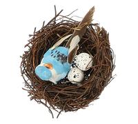 LOORGVEL Nid D'oiseau Artificiel en Rotin avec 1 Faux Oiseau et 2 Œufs Décoratifs, Accessoire Photo pour Décoration de Pâques et Jardin, Décorations Créatives et Couleur Aléatoire