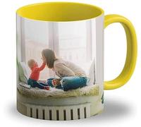 LOOXIS Mug personnalisé, à créer soi-même, à partir de sa photo + texte, différentes couleurs - Idée de cadeau anniversaire, mariage - impression panoramique sans bordure possible, 325ml. Jaune