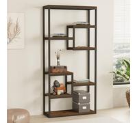 Lopa étagère haute style industriel noyer et noir - 182 cm