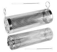LOPUNER Panier à Griller pour Barbecue, Panier de Grillade en Acier Inoxydable Argenté, Rond, Emboîtable, Crochet et Fourche, pour Barbecue de Jardin et Camping