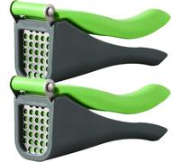 LOPUNER Presse-ail à Bascule en Acier Inoxydable et Pp Vert, Accessoire la Cuisine Sûr Odeur, 2 Pièces pour Maison et Hôtel