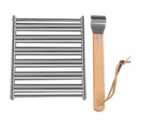 LOPUNER Support Roulant Poignée en Bois pour Barbecue Extérieur en Acier Inoxydable Rouleau à Saucisses Robuste et Pratique pour Camping et Jardin
