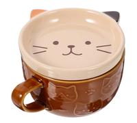 LOPUNER Tasse en Céramique Marron Couvercle de Chat, Mug Kawaii Facile à Nettoyer et Garde la Boisson Chaude, Amateurs de Café Thé