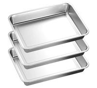 LOPYXBR 3 Pièces Bac Inox Alimentaire 40 x 30 cm, Plat Inox Rectangulaire Profond en Acier 201, Plateau pour Cuisson, Préparation, Service, Cuisine et Rangement