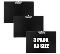 LOPYXBR 3 Pièces Porte Bloc A3 Paysage Noir, Planchette à Pince A3 en Plastique 320 x 440 x 2 mm, Clipboard avec Pince Métallique pour Bureau, Chantier et Dessin