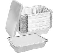 LOPYXBR Lot de 100 barquettes en aluminium avec couvercle - 800 ml - 21 x 14 x 5 cm - Jetables - Pour la cuisson, la cuisson, le barbecue, le stockage des aliments