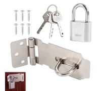 Loquet de Cadenas en Acier Inoxydable avec Cadenas et Vis,Verrou Porte Coulissante et Loquet de Sécurité Robuste,Fermeture pour Chambre,Salle de Bain,Jardin,Portail,Abri et Garage,Antirouille