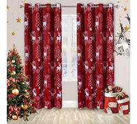 LORDTEX Lot de 2 Rideaux de Noël à Isolation Thermique et réduction du Bruit avec imprimé cerf et Neige pour Salon et Chambre à Coucher - 132,1 x 241,3 cm de Long - Rouge Bordeaux