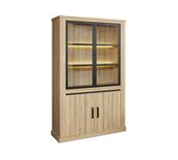 Argentier 4 Portes avec Leds Aspect Bois Chêne Clair Finition Frank - LORENZO - ALTOBUY Marron G
