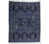Lorenzo Cana - 96328 - Couverture tissée jacquard en coton avec laine fine d'agneau mérinos - Couverture de canapé - Couverture de pique-nique - Plaid bleu cachemire - 140 cm x 200 cm