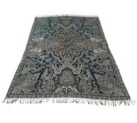 Lorenzo Cana - 96329 - Couverture jacquard tissée en coton avec laine mérinos d'agneau mérinos - Couverture de canapé - Couverture de pique-nique - Plaid bleu cachemire - 140 cm x 200 cm