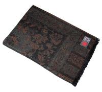Lorenzo Cana - 96331 - Couverture jacquard tissée 50 % laine mérinos d'agneau 50 % coton - Plaid multicolore noir ocre cachemire 140 cm x 200 cm