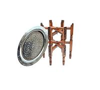 Lorient Table à thé orientale en laiton plaqué argent, plateau en cèdre structure en bois de cèdre Ø 40 cm pour votre salon Table d'appoint vintage Marocaine Table d'appoint 100 % fabriquée à la main