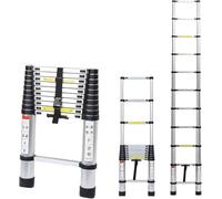 Lospitch Échelle télescopique Pliable en Aluminium avec Crochet, 3,2 m avec mécanisme de Verrouillage à Ressort - Charge maximale : 150 kg - pour Maison, Grenier, Jardin