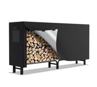 Lospitch Étagère à bûches avec housse de protection - Cadre en acier - Étagère à bois de chauffage en métal noir - Aide à l'empilage pour l'intérieur - Dimensions : 244 x 34,5 x 124 cm