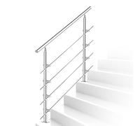 Lospitch Rampe Escalier Rampe d'escalier en acier inoxydable - Rampe de balcon intérieure et extérieure - Diamètre de 42 mm Kit de montage (150 cm 4 entretoises)