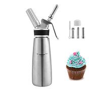 Lospitch Siphon à crème Chantilly en Acier Inoxydable, Professionnel Siphon 500ml avec 3 Douilles en Acier Inoxydable pour Mousses et Crèmes(Cartouches N2O Non Inclus)