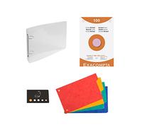 Lot 1 Classeur Polypro Transparent 10 * 15 cm + 100 Fiches Bristol Quadrillées Perforées De Couleurs + 4 Intercalaires + 1 Index Adhésif Blumie (Transparent)