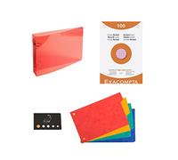 Lot 1 Classeur Polypro Transparent 10 * 15 cm + 100 Fiches Bristol Quadrillées Perforées De Couleurs + 4 Intercalaires + 1 Index Adhésif Blumie (Rouge)