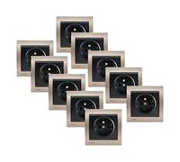 LOT 10 Prise 2P+T Anthracite Delta Iris + Plaque Métal Champagne