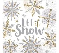 Lot 16 Serviettes Papier Flocon de neige brillant 33 x 33 cm