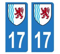 Lot 2 Autocollants Stickers plaque immatriculation voiture auto département 17 Charente-maritime Logo Nouvelle-Aquitaine