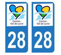 Lot 2 Autocollants Stickers plaque immatriculation voiture auto département 28 Eure-et-Loir Logo Région Centre-Val de Loire