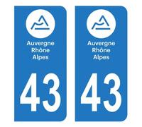 Lot 2 Autocollants Stickers plaque immatriculation voiture auto département 43 Haute-Loire Logo Région Auvergne Alpes