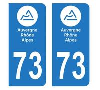 Lot 2 Autocollants Stickers plaque immatriculation voiture auto département 73 Savoie Logo Région Auvergne-Rhône-Alpes