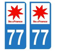 Lot 2 Autocollants Stickers plaque immatriculation voiture auto département 77 Seine-et-Marne Logo Région Ile-de-France