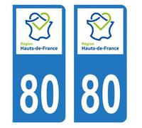 Lot 2 Autocollants Stickers plaque immatriculation voiture auto département 80 Somme Logo Région Hauts-de-France
