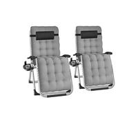 Chaise longue - TECTAKE - Lot de 2 bains de soleil pliables CLOUD dossier et repose-pieds réglable textilène respirant - Gris Clair