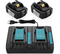 Lot 2 batteries 18V 5,0Ah Makita + chargeur DC18RD DC18RC DC18RA, compatibles BL1860 BL1850 BL1840 BL1830