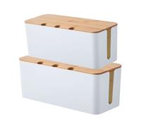 Lot 2 Boîte Cache Câble, Grand Boîte de Rangement Câbles Electriques avec Bois Couvercle, Boite Cache Multiprise , Blanc