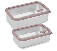 Lot 2 boîtes de conservation rectangulaire en inox avec couvercles en verre 700 ml et 1,65 L compatibles micro-ondes Mathon