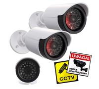 Maclean Caméras factices IR1800 WT LED blanches IP44 ABS +4 autocollants Lot de 2