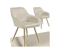 Chaises - TECTAKE - Lot de 2 fauteuils de salle à manger MARYLIN aspect velours et matelassé avec pieds en acier doré - Crème/Or
