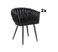 Lot 2 chaises de salle à manger en velours design noué noires