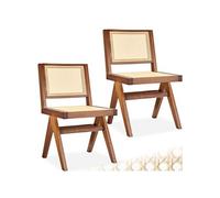 Lot 2 chaises en bois avec cannage viennois design boho chêne foncé