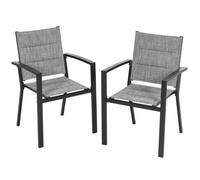 Lot 2 chaises jardin repas empilables Textilène rembourré alu poudré gris clair balcon terrasse piscine