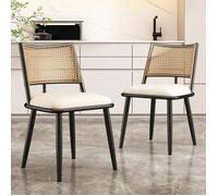 Lot 2 Chaises Noires PU Et Rotin, Dossier Design, Confortables Pour Salon&Chambre, Style Moderne Et Élégant