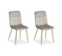 Chaise rembourrée Velours crème | Lot de 2 | pieds dorés | sans accoudoirs | Cuisine Salle à manger Bureau