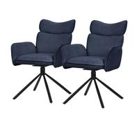 Lot 2 chaises pivotantes à 360° fauteuil tissu bleu foncé accoudoirs pieds métal