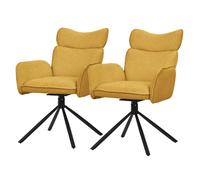 ML-Design Lot de 2 Chaises de Salle à Manger Pivotantes à 360°, Moutarde, Revêtement en Tissu, avec Accoudoirs et Dossier Ergonomique Pieds en Métal Noir, Siège Rembourrée Fauteuil Confortable Salon