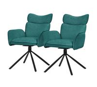 Lot 2 chaises pivotantes fauteuil tissu bleu pétrole avec accoudoirs pieds métal