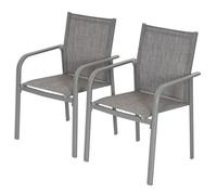 Lot 2 chaises terrasse Textilène alu poudré empilables gris clair - balcon bord piscine